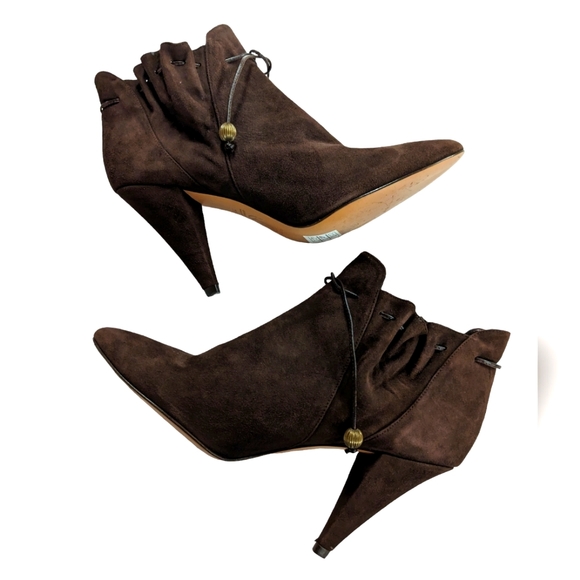 Lulu Guinness Peace Suede Drawstring Ankle Bootie Size 39.5 - Picture 3 of 12